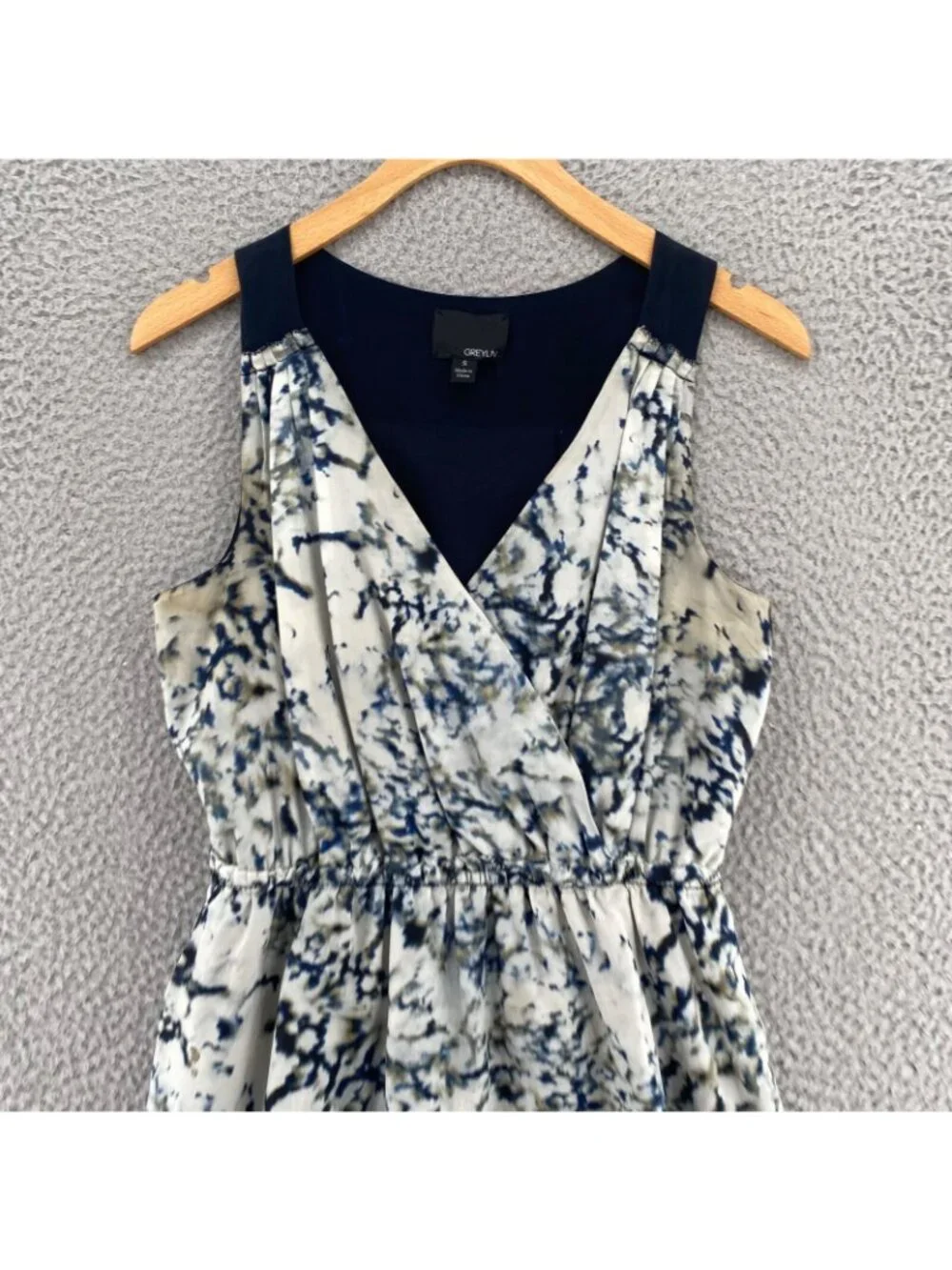 Greylin Anthropologie Dress Womens Small Navy Blouson Silk Mini Surplice Pleated